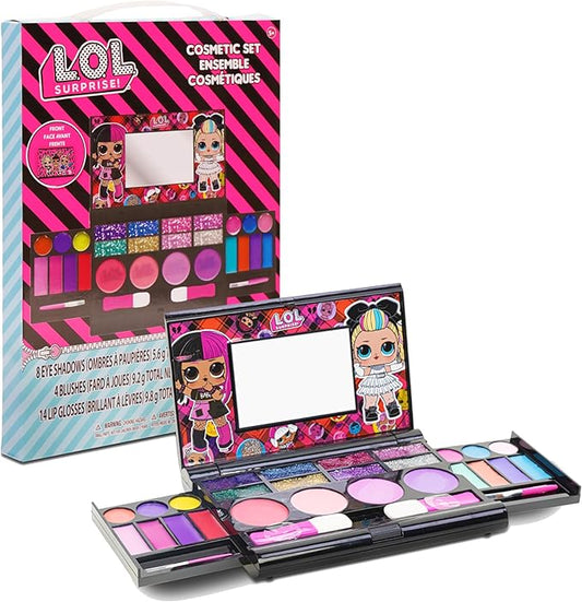 LOL Surprise Cosmetic Compact Set Includes Mirror, 14 Lip glosses, 8 Eye Shadow, 4 Blushes & 4 Brushes Safe & Non-Toxic Colorful Portable Foldable Makeup Beauty Kit for Girls, Townley Girl-BrightBean Baby