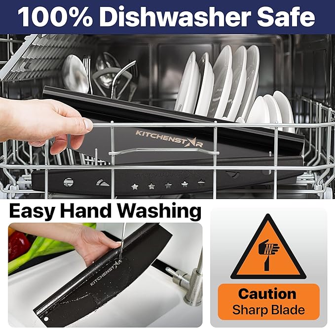 KitchenStar 12-Inch Pizza Cutter Rocker Blade - Sharp Stainless Steel Slicer Knife, Protective Cover, Black Nonstick, Small - Professional Pizza Oven Accessories