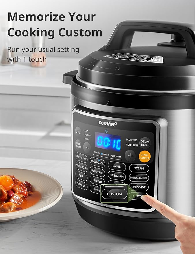COMFEE’ 16 in 1 Electric Pressure Cooker Instant Multi Cooker Olla de Presion Non-Stick Pot Yogurt Maker Rice Cooker Sauté Steamer 8 Quarts Stainless Steel
