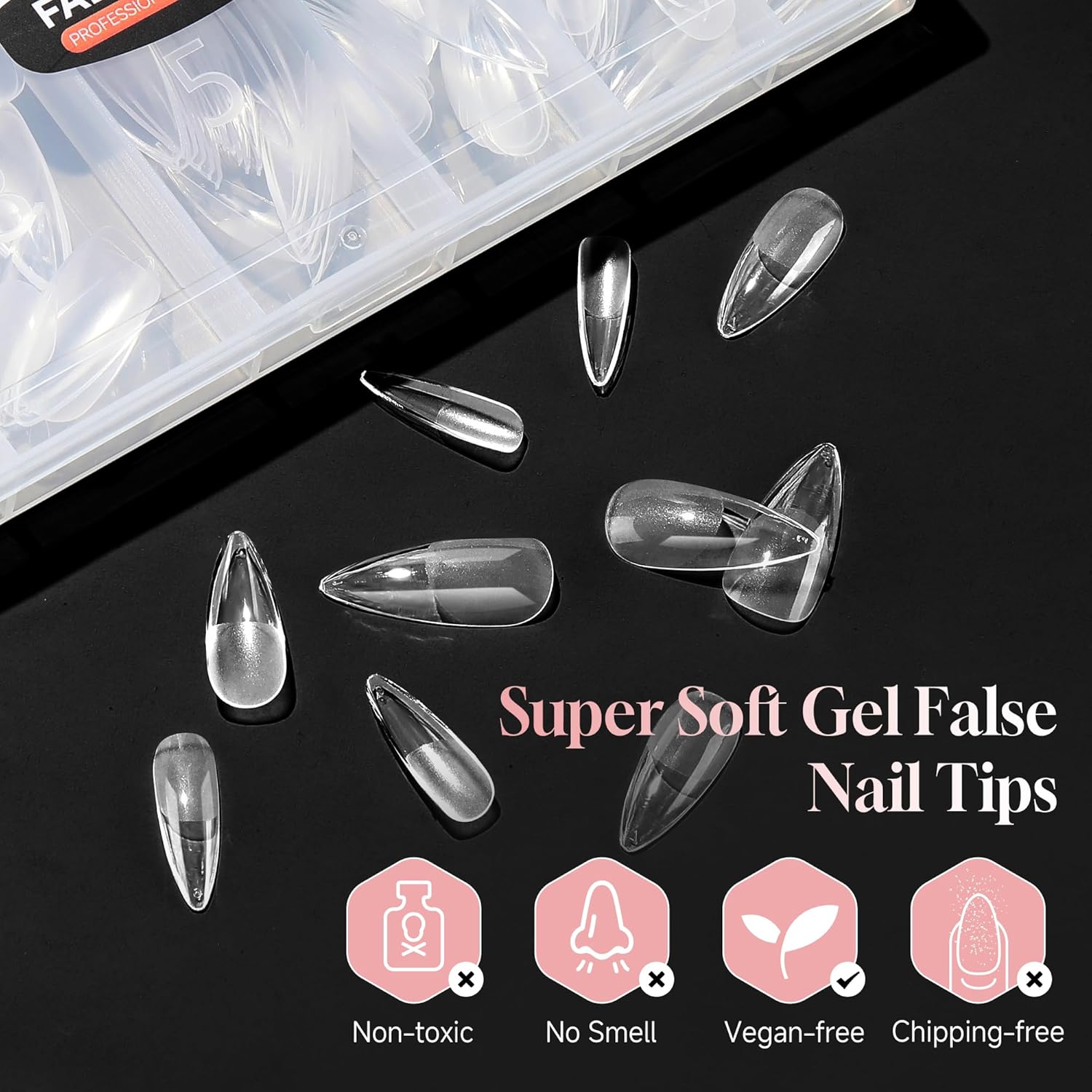 Long Almond Nail Tips: 504pcs Full Cover Soft Gel Nail Tips, 12 Sizes Pre-Etched Half Matte Almond Press on Nails No C Curve For Nail Extensions Home Salon-BrightBean Baby
