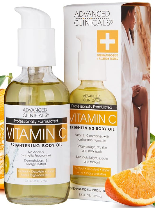 Advanced Clinicals Vitamin C illuminating Body Oil For Women & Men |Vitamin C Oil Skin Care Body Moisturizer With Vitamin E + Botanicals To Help Improve Appearance Of Dark Spots + Dry Skin, 3.8 Fl Oz-BrightBean Baby
