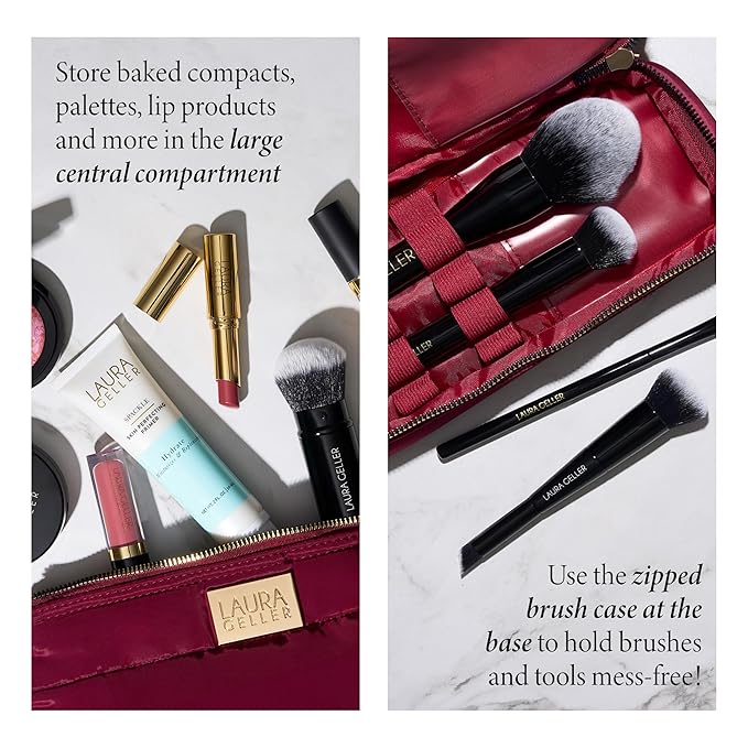 LAURA GELLER NEW YORK Quilted Makeup Bag with Brush Case, Burgundy - Toiletry Bag Organizer for Travel - Large Capacity Full Size Makeup Bag - Easy to Clean-BrightBean Baby