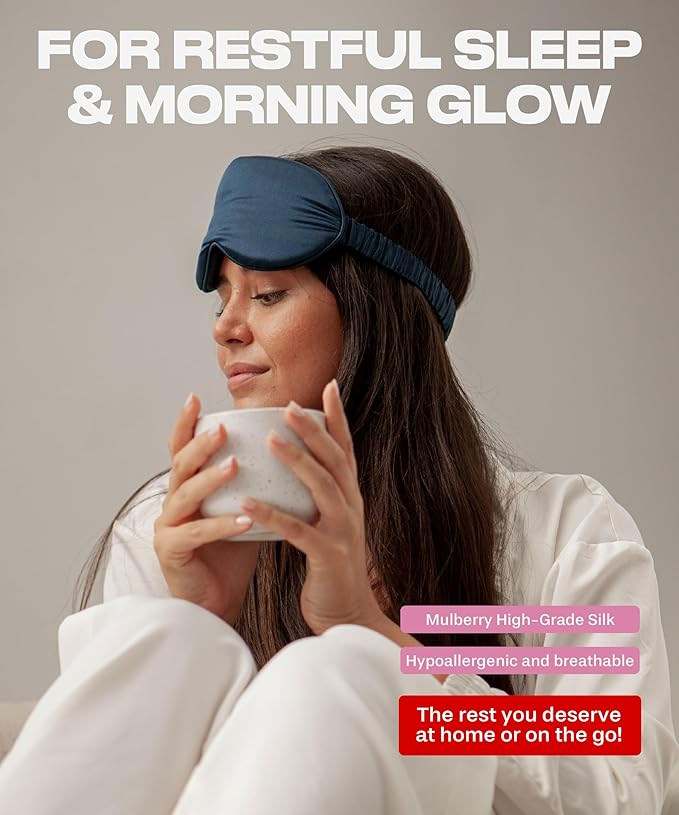 SUNDAYSILKS™ Exclusive Mulberry Silk Sleep Mask | Soft Eye Covers, Blackout Sleeping Mask for Women & Men | Silk Eye Mask for Sleep, Travel, and Relaxation | Antifaz para Dormir [Midnight Blue]-BrightBean Baby