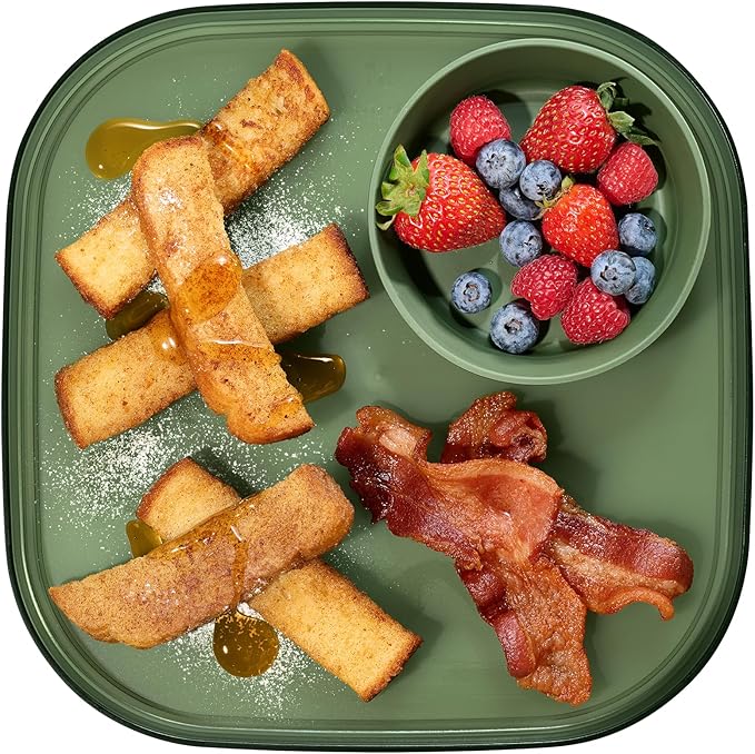 Madesmart Dipware Reusable Dining Plate/Serving Tray for Appetizers and Snacks, Food-Safe Appetizer Serving Platter with Removable Dip Bowl, Olive