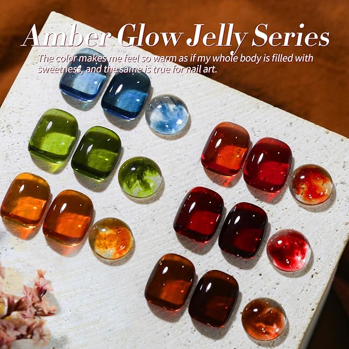 Born Pretty Jelly Gel Nail Polish, Sheer Transparent Crystal Gel Nail Polish, Christmas Brown Red Orange Green Blue Fall Winter Soak off Nail Polish Manicure DIY Home Salon Christmas Gift 7ml 6colors-BrightBean Baby