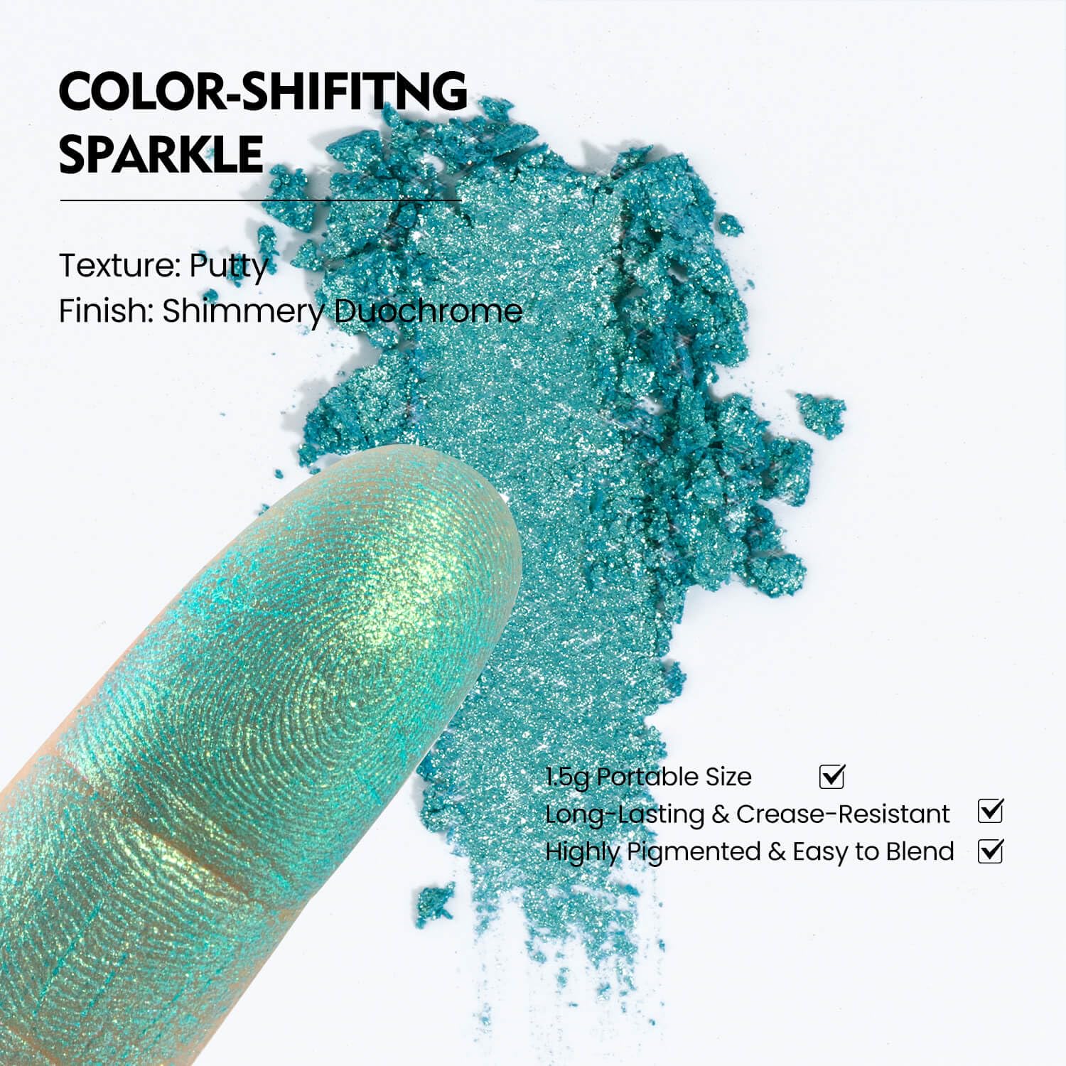 Chameleon Single Eyeshadow – Blue-Green Shimmer,Pressed Powder, Square Pan, Fits Magnetic Palettes,High Pigment, Smudge-Proof, Smooth Blend, All-Day Wear (Mermaid Flip)-BrightBean Baby