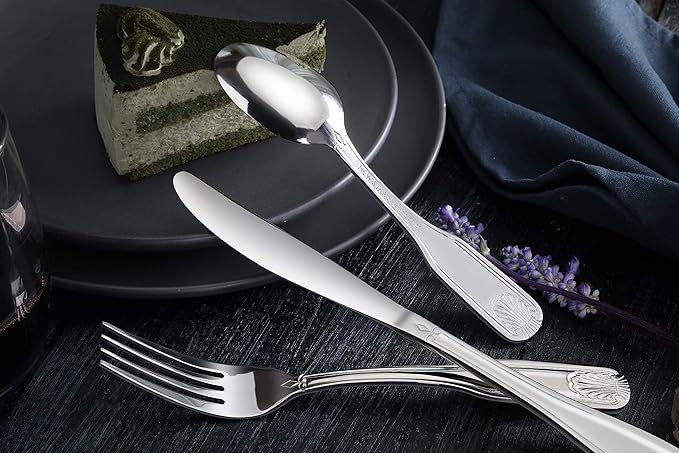 New Star Foodservice 58345 Shell Pattern, 18/0 Stainless Steel, Dinner/Dessert Spoon, 7.5-Inch, Set of 12