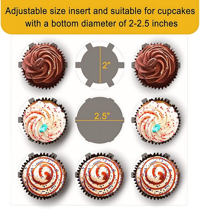 9-Count White Cupcake Boxes with Window and Insert, 9x9x3 Inch, Set of 8, Suitable for Cupcakes, Muffins, and Cookies