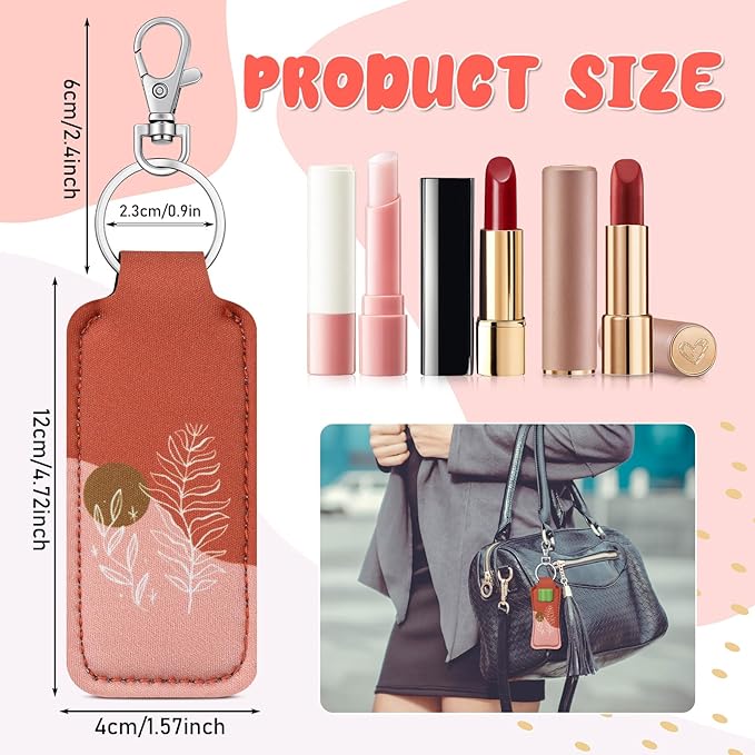 6 Pcs Boho Lip Balm Sleeve Keychain Lipstick Holder Key Chain with Portable Clip Lip Gloss Pouch Keychain for Women Graduation Travel Accessory Stocking Stuffers Gifts-BrightBean Baby