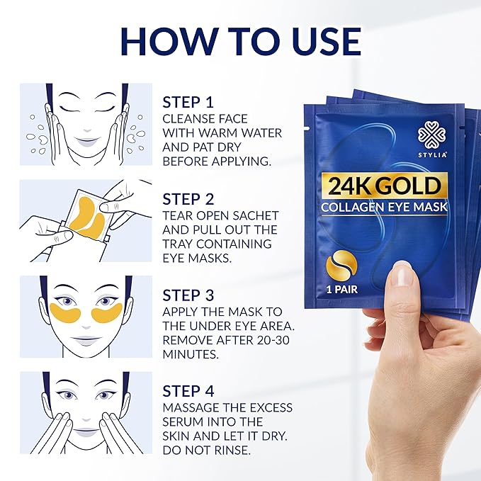 Stylia Under Eye Patches for Puffy Eyes and Dark Circles (20 Pairs) - 24k Gold Under Eye Mask with Vitamin C, Hyaluronic Acid, Pearl Extract - Eye Masks for Dark Circles and Puffiness-BrightBean Baby