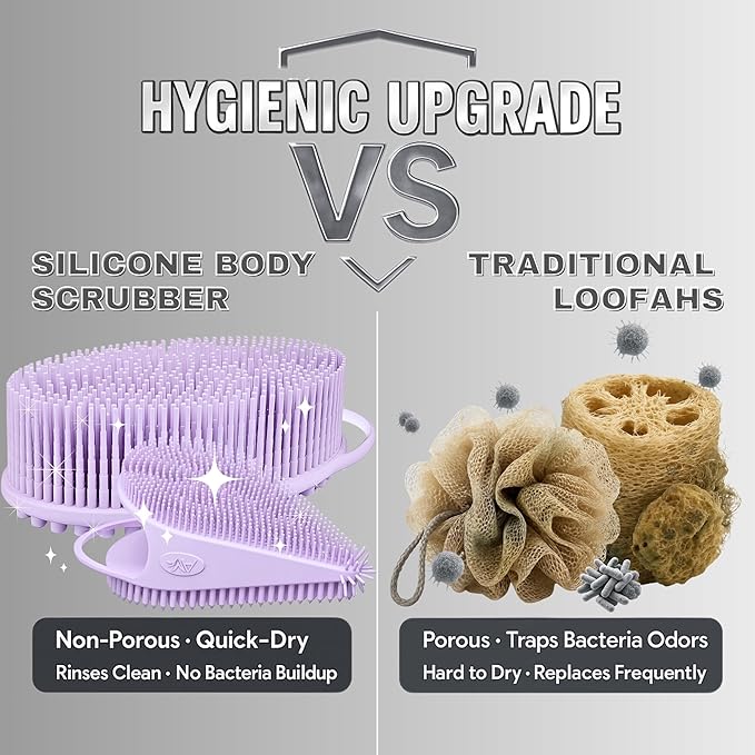Avilana Silicone Body Scrubber – Gentle Shower Brush & Loofah Alternative- Food Grade & Lab Tested – Fast-Drying, Hygienic, BPA-Free Silicone Body Gentle Exfoliator (Lavender, Body & Face)-BrightBean Baby