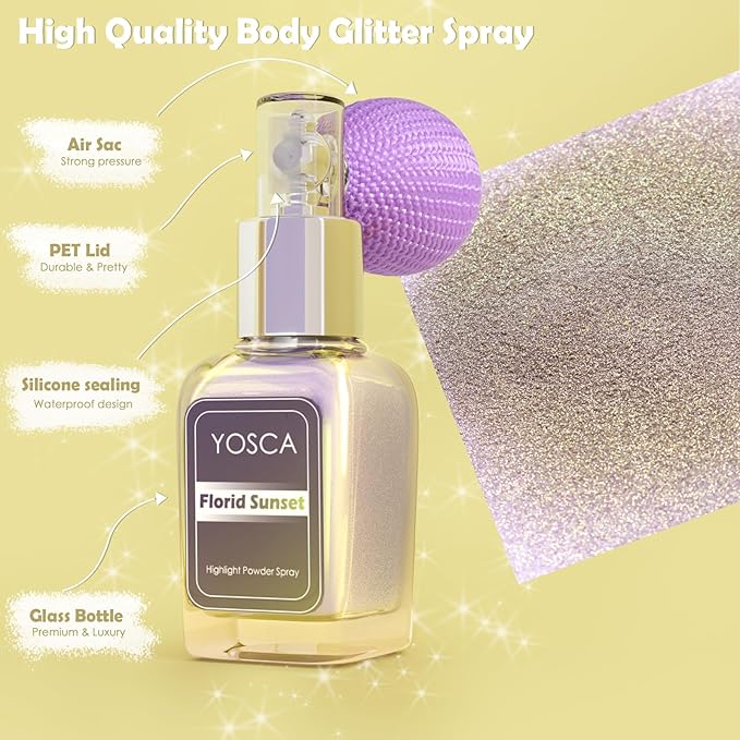 Highlighter Powder Spray, 20ML Cosmetic Grade High Gloss Body Shimmer Powder Fairy Dust Highlighter Sparkle Face Makeup Setting Magic Diamond Glitter Spray Shimmer Face Body Skin Hair Clothes-BrightBean Baby