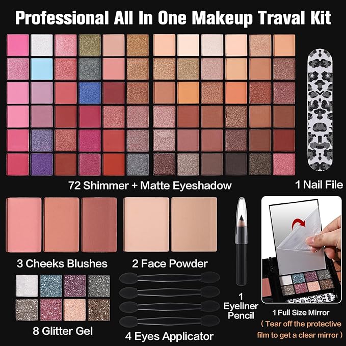 Makeup Sets For Teens Women Full Kits - All in One Gift Makeup Kits For Girls Make Up Set Included Eyeshadow, Blusher, Compact Powder, Eyeliner Pencil For Beginners (N)-BrightBean Baby