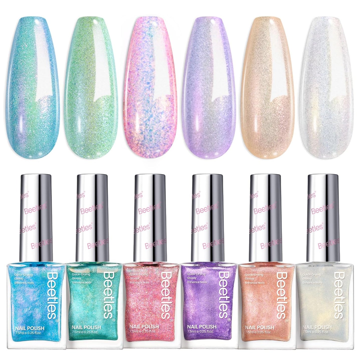 Beetles Chameleon Nail Polish Set, 6 Colors Dreamy Pastel Quick Dry Nail Polish,Glitter Colors Fingernail Polish DIY Nail Lacquer Nail Art Kit Home Gift for Women Girl-BrightBean Baby