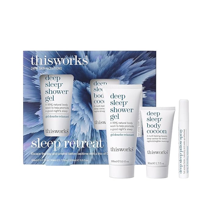 thisworks Sleep Retreat Box Gift Set: Deep Sleep Pillow Spray, Body Moisturizer and Shower Gel. Travel set to Promote Sleep with Lavender, Camomile and Vetivert-BrightBean Baby