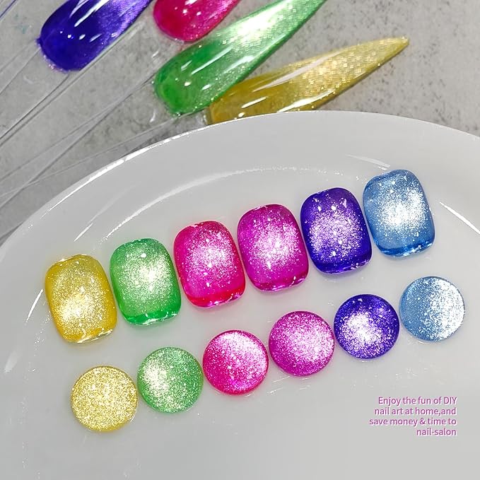 Born Pretty Cat Magnetic Eye Gel Nail Polish Spring Summer Neon Shimmer Glitter Holographic Cat Magnetic Eye Gel Crystal Glass Cat Magnetic Gel Polish Nail Art Manicure DIY at Home 6PCS-BrightBean Baby