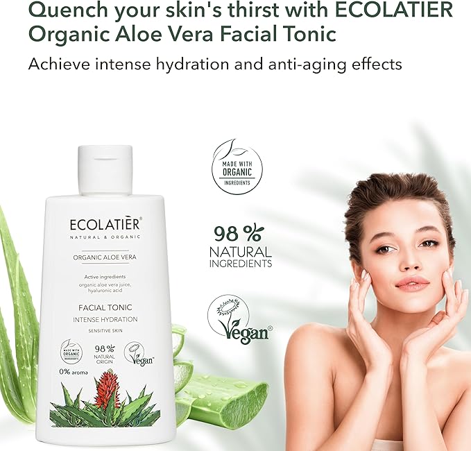 Organic Aloe Vera Facial Toner - 98% Natural Ingredients - Intense Hydration, Hyaluronic Acid, 98% Natural, Vegan - Deep Moisture, Refreshes, and Revitalizes The Skin - 8.5 Fl Oz / 250ml-BrightBean Baby