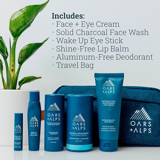 Oars + Alps Ultimate Oarsman Skin Care Kit for Men, Includes Face Wash, Eye Roller, Deodorant, Lip Balm, Moisturizer, and Travel Bag, TSA Friendly, 5 Items Total-BrightBean Baby