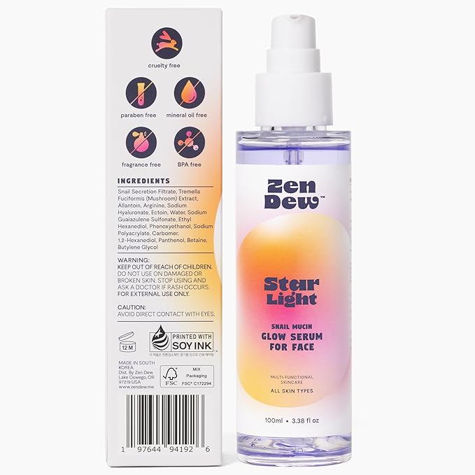Star Light Snail Mucin Face Serum with Blue Light Skin Protection, 3.38 Oz – Silky Smooth Korean Glow Serum that Restores Moisture and Leaves Skin Brighter, Plumper, Soothed and Smooth-BrightBean Baby