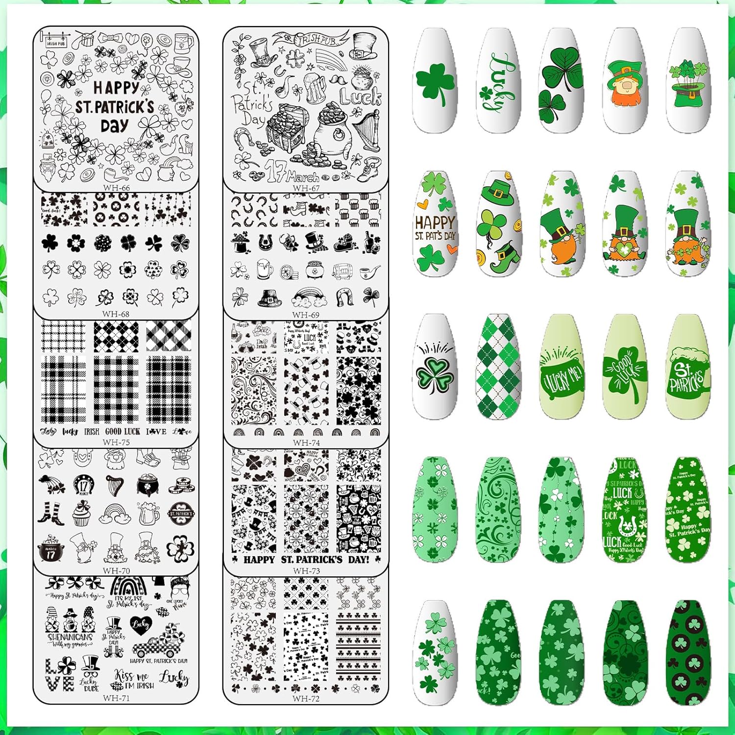 Whaline 10Pcs St. Patrick's Day Nail Art Stamping Plates Kit Shamrock Gnome Image Stamp Templates Irish Nail Art Plates for Holiday DIY Print Manicure Salon Design Gift-BrightBean Baby