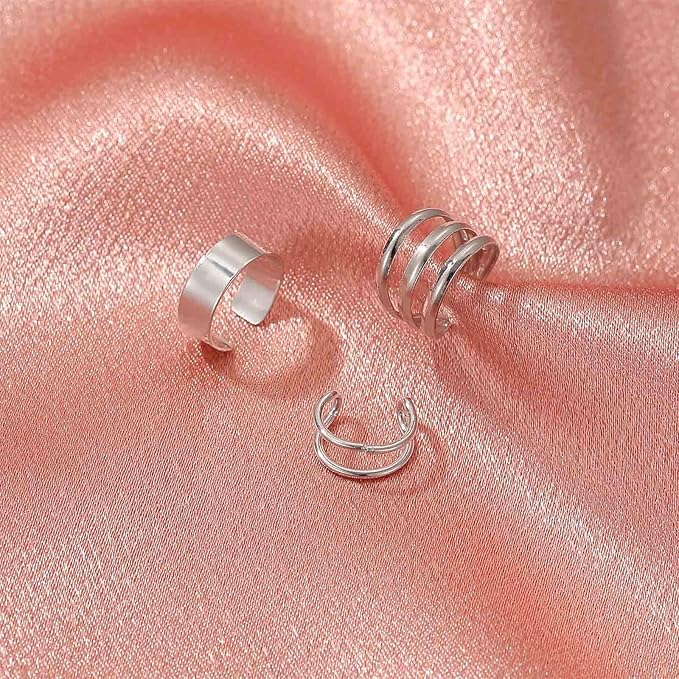 Boho Cartilage Ring Earrings Double Lines Ear Cuffs Set Minimalist Fake Helix Earcuff Earrings Simple No Piercing Earrings Jewelry for Women and Girls-BrightBean Baby