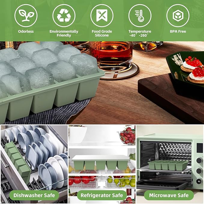 FANYITY Silicone Ice Cube Trays 2-Pack with Locks lids,Easy Release Ice Molds for Freezer,Perfect for Cocktails, Whiskey, Coffee