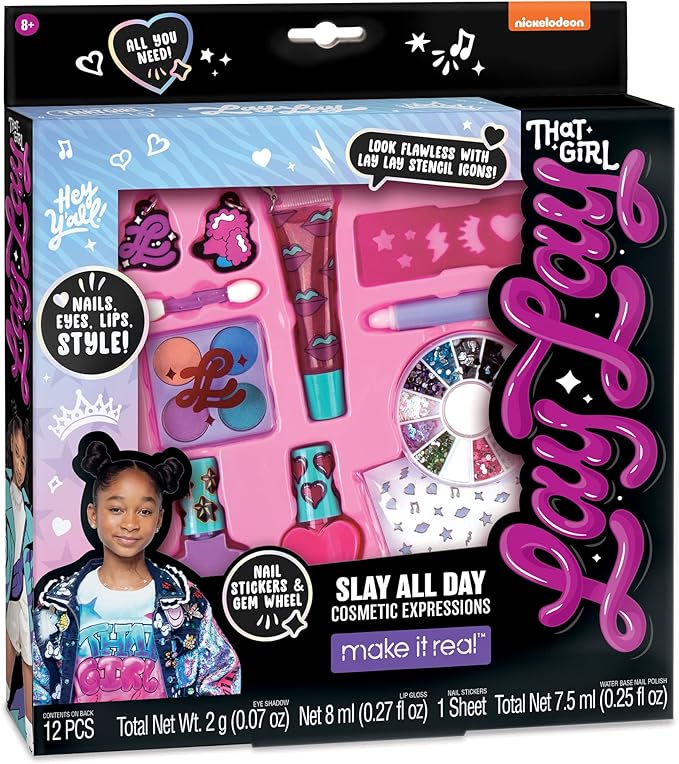 That Girl Lay Lay: Slay All Day Cosmetic Expressions - 12 Piece Set, Make It Real, Nickelodeon, Nails-Eyes-Lips-Style!, Beauty & Makeup Kit, Nail Art, Tweens & Girls, Kids Ages 6+-BrightBean Baby