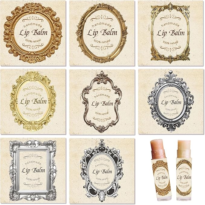 CRASPIRE 80Pcs 8 Styles Lip Balm Sticker Retro Photo Frame Self-Adhesive Homemade Lip Balm Labels Vintage Square DIY Label Stickers for Lip Balm Containers Cosmetics Lipsticks-BrightBean Baby