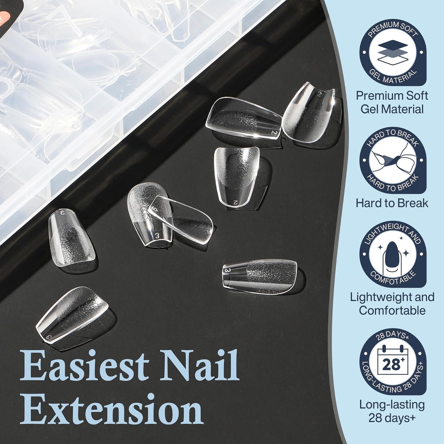 Short Coffin Fake Nails, 240pcs Soft Gel Pre-Filed Acrylic Short Ballerina Nail Tips, Half Matte Full Cover Clear Press on Flase Nail Tips for Nail Extension Home DIY 12 Sizes Gelly Tips-BrightBean Baby
