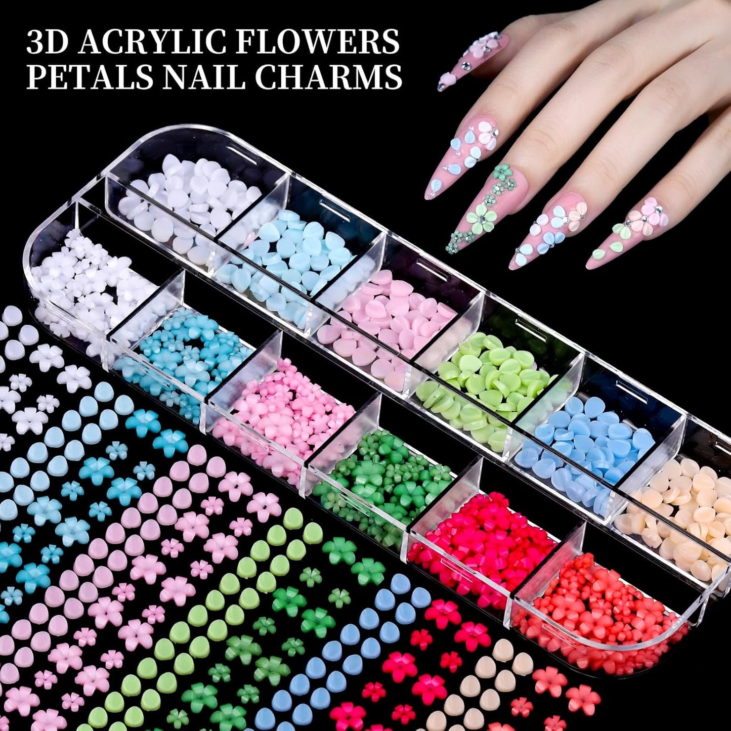 FANDAMEI Nail Charms, 8-Box Nail Charms and Gems, Fruit Bow Hawaii Flowers Petals 3D Nail Art Charms Bulk, Colorful Bubble Beads Nail Rhinestones, Gold Studs Flatback Nail Pearls for DIY-BrightBean Baby