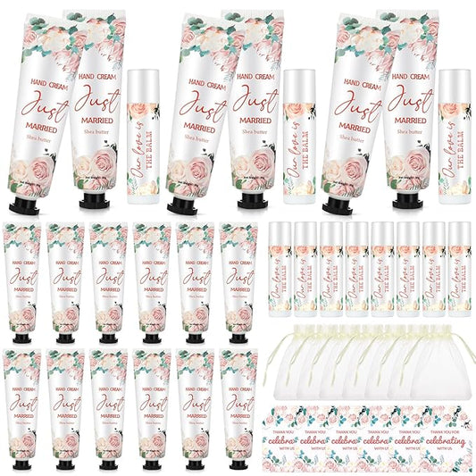 25 Set Wedding Lip Balms and Hand Cream Gift Set Include 25 Moisturizing Hand Care Cream 25 Lip Balms with Thank You Cards and Bags Bridesmaid Gift Set for Bridal Shower Wedding(Floral)-BrightBean Baby