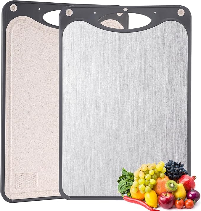Titanium Cutting Board,Double Sided Chopping Board,Food Grade Titanium And Wheat Straw PP, Large Size 15”×10” And Easy To Clean,Dark Gray