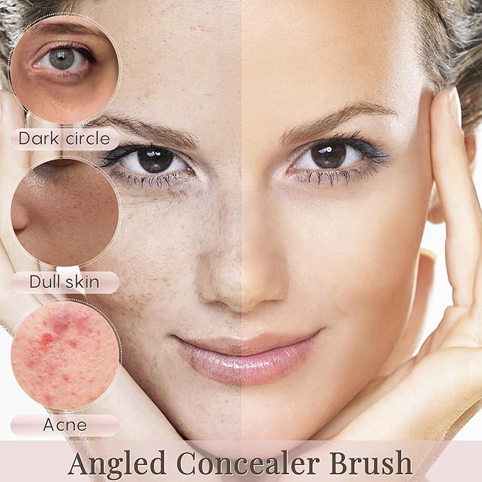 GLO&RAY Angled Concealer Brush with Cap – Flat Top Synthetic Makeup Brush for Under Eye, Spot Coverage, Travel Size Concealer Blending Tool for Liquid & Cream Application (Pink)-BrightBean Baby