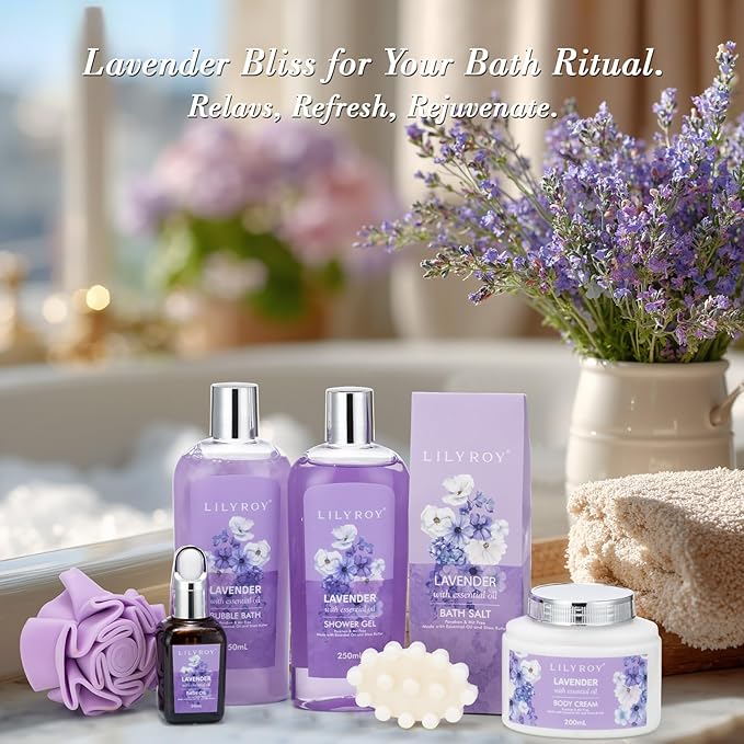 Mothers Day Gifts for Mom - 8 Pcs Lavender Bath & Body Gift Set for Women, Spa Gift Basket with Bath Bomb | Christmas, Birthday Gifts, Self Care & Pampering Gifts for Her, All Occasion Holiday Present-BrightBean Baby