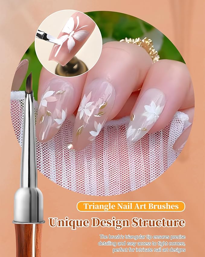 2Pcs Nail Art Brush Set, Multi-Functional 3D Nail Pen for Gel Extensions, Builder Nail Gel Design and Home DIY Manicure (Wood Color)-BrightBean Baby