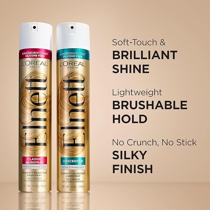 L'Oreal Paris Elnett Satin Extra Strong Hold Color Treated Classic Hairspray, 11 oz-BrightBean Baby