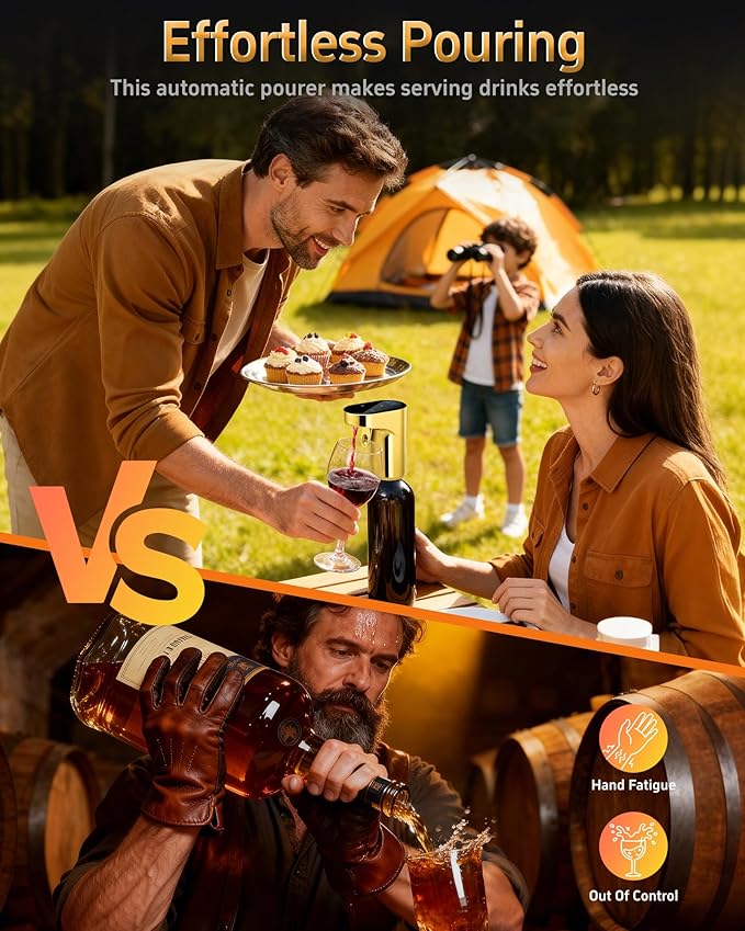 5-in-1 Electric Wine Decanter with Aerator,Digital Alcohol Bottle Dispenser Adjustable Dosing,Smart Whiskey Pourer, Liquor/Spirits Pump Automatic,Nice Gifts for Women Men Mom Dad Husband Boss (Gold)