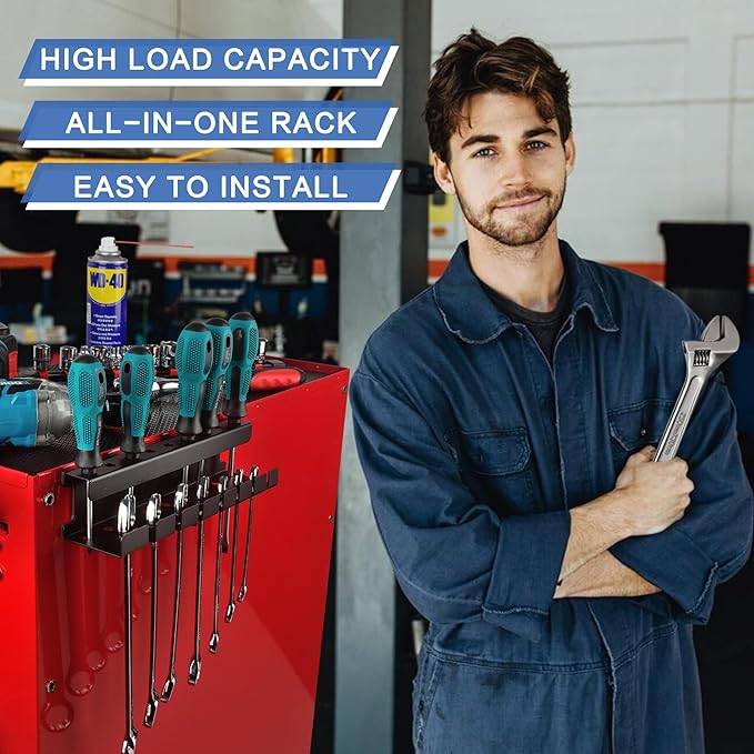 ULIBERMAGNET Magnetic Wrench Holder,Heavy Duty Magnetic Tool Holder,Wrench Screwdriver Shear Organizer Rack Magnetic Mount Tools Rack for Garage,Tool Cart,Pegboards,Workbench