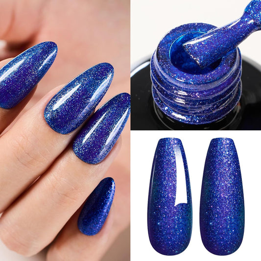 Beetles Glitter Gel Nail Polish, Blue Gel Polish Dark Purple Blue Color Gel Polish Soak Off Gel Nail Art Salon Nail Art DIY Home Nails Gifts for Women Women Manicure, 1 Pcs 15ml-BrightBean Baby