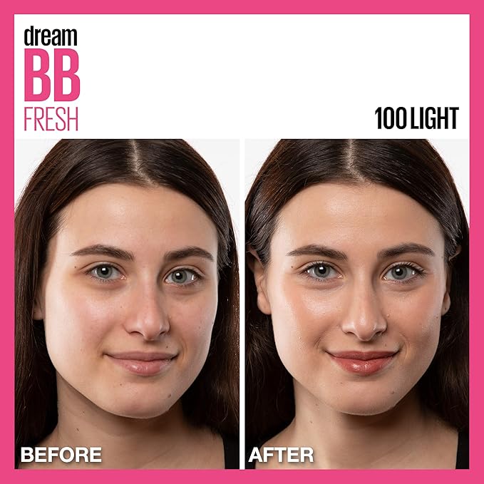 Maybelline Dream Fresh Skin Hydrating BB cream, 8-in-1 Skin Perfecting Beauty Balm with Broad Spectrum SPF 30, Sheer Tint Coverage, Oil-Free, Light, 1 Fl Oz-BrightBean Baby