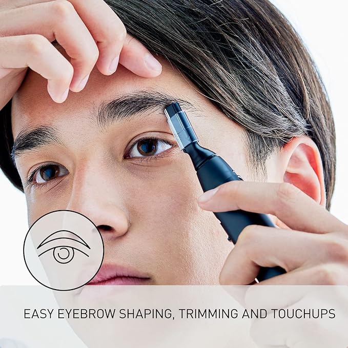 Panasonic Facial Hair Trimmer for Sensitive Skin, Unisex Detailer with Flexible Head, Gentle on Acne, Includes 2 Eyebrow Attachments, Wet/Dry - ER-GM40-K (Black)-BrightBean Baby