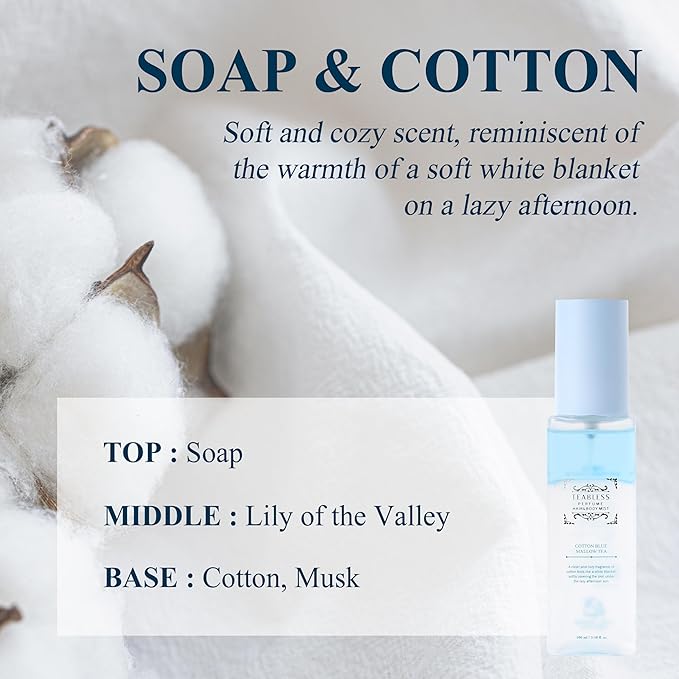 Cotton Blue Mallow Tea Perfume Hair & Body Mist, Hair and Body Perfume Spray for Dry Skin, Moisture Balance, Soothing, Nourishing, Long-Lasting Fragrance, Cotton Scent-BrightBean Baby