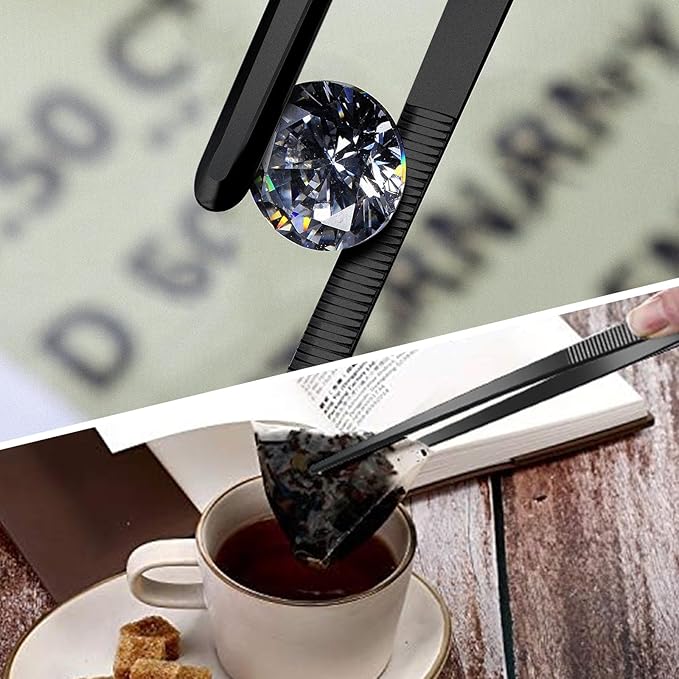 Yaomiao 4 Packs Bar Tweezers Long Garnish Tongs Bar Tweezers Stainless Steel Korean Bbq Tongs for Bartender Cocktail Cooking Food (Black,12 Inch)