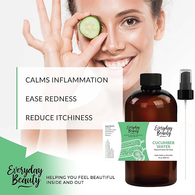Cucumber Hydrosol Facial Toner - 16 oz All Natural Hydrating Spray Mist for Face and Hair - 100% All Natural Cucumber Water Hydrosol with Fine Mist Cap-BrightBean Baby