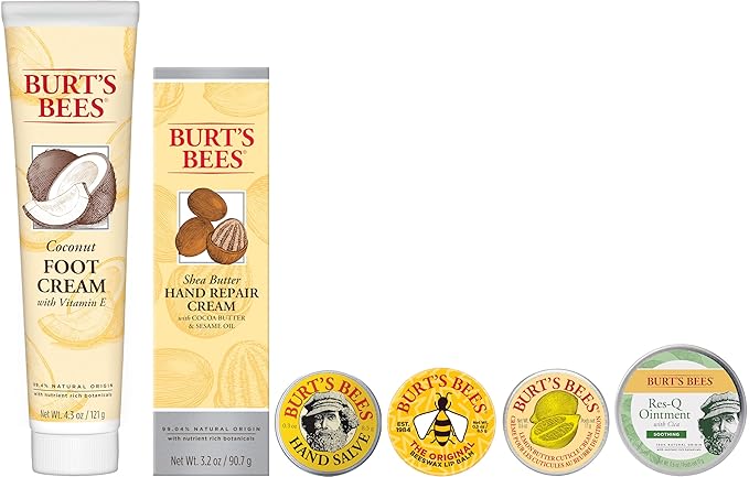 Burt's Bees Back to School Gifts Ideas, 6 Dorm Body Care College Dorm Products, Classics Set -Original Beeswax Lip Balm, Cuticle Cream, Hand Salve, Res-Q Ointment, Hand Repair Cream & Foot Cream-BrightBean Baby