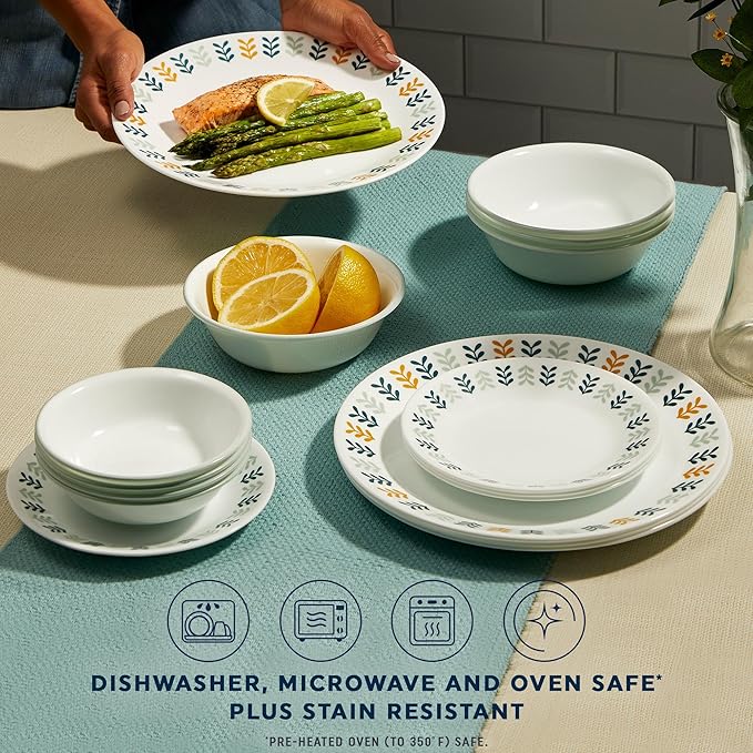 Corelle Vitrelle 18 Piece Glass Dinnerware Sets Service for 6, Triple Layer Chip & Crack Resistant Glass Plate and Bowl Sets, Anders