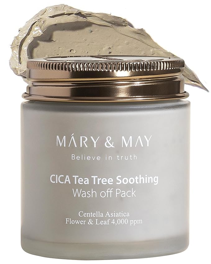 Mary&May Vegan Cica Tea Tree Soothing Wash Off Pack - Natural Centella Clay Mask for Sensitive Skin, Relieves Irritation, Cleanses Pores, and Hydrates, 4.23oz.-BrightBean Baby