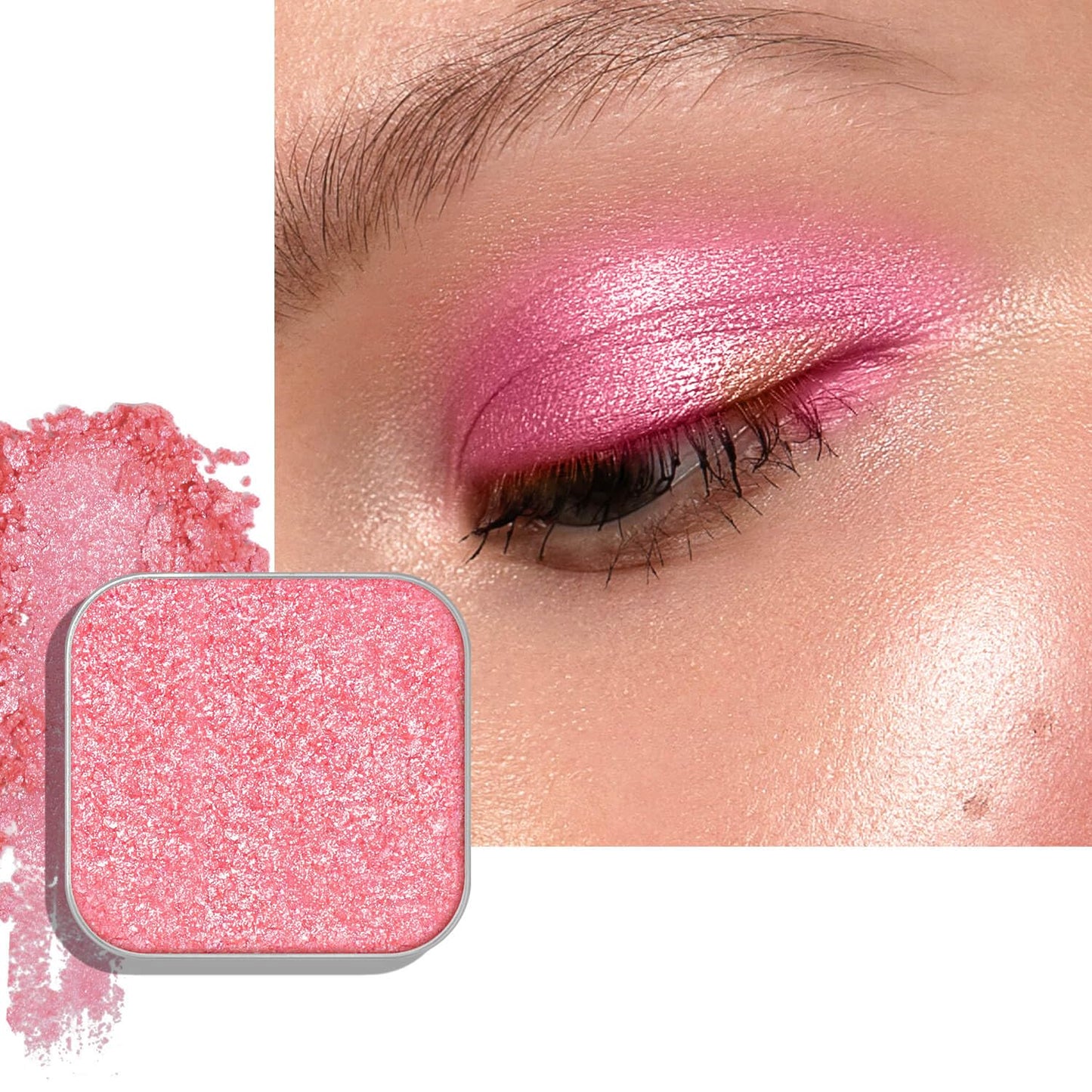 Chameleon Single Eyeshadow – Soft Gold-Pink, Pressed Powder,Square Pan, Fits Magnetic Palettes, High Pigment, Smudge-Proof, Smooth Blend, All-Day Wear (Sunpetal)-BrightBean Baby