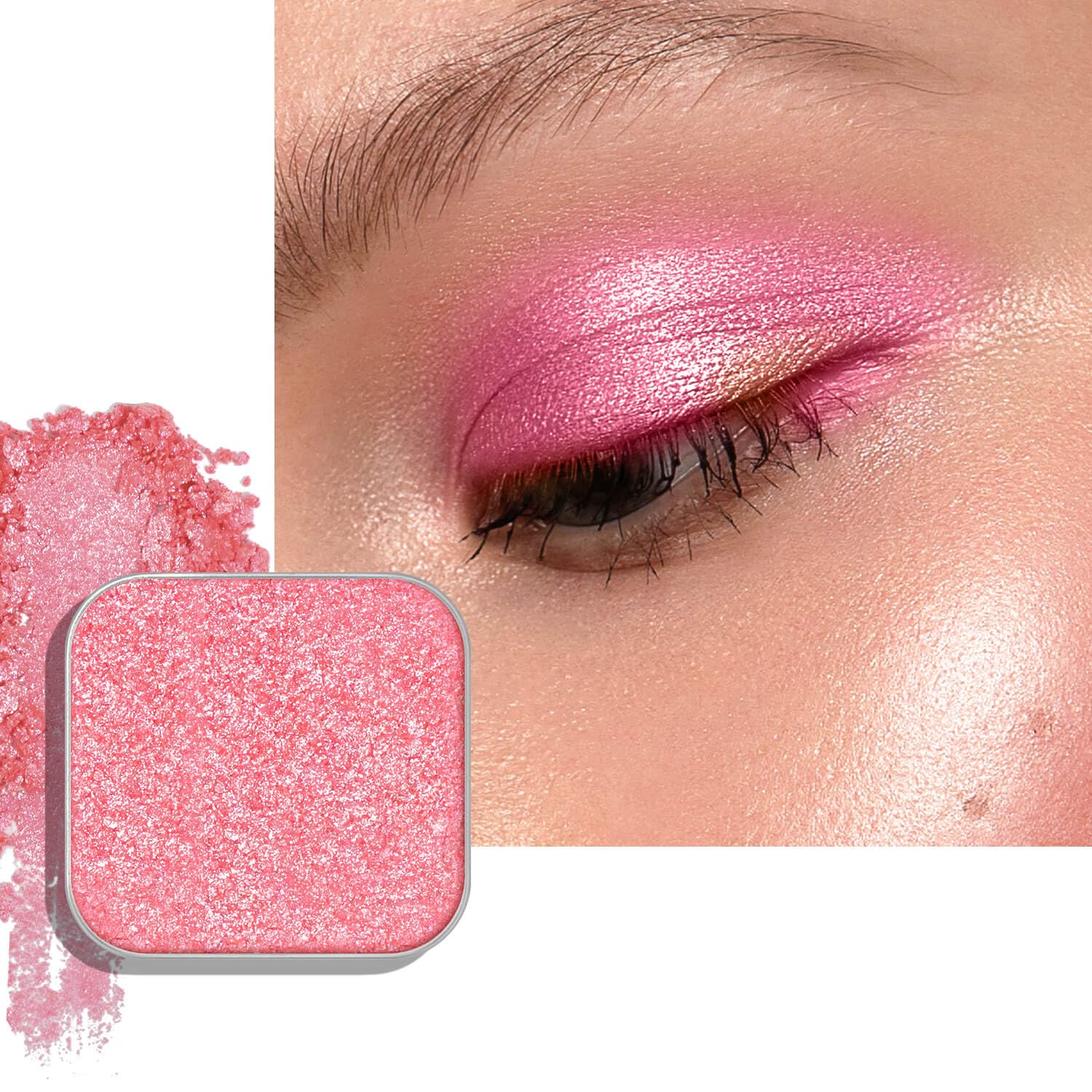 Chameleon Single Eyeshadow – Soft Gold-Pink, Pressed Powder,Square Pan, Fits Magnetic Palettes, High Pigment, Smudge-Proof, Smooth Blend, All-Day Wear (Sunpetal)-BrightBean Baby