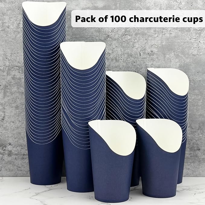 CAMKYDE 100 Pcs French Fries Holder, 12oz Disposable Paper French Fry Cups Navy Charcuterie Cups for all Occasions (12oz, Navy)